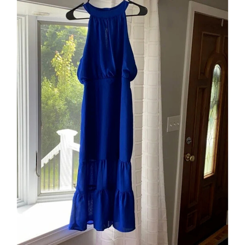 NSR Dorothy Ruffle Midi Dress In Cobalt Blue Size XL NWOT